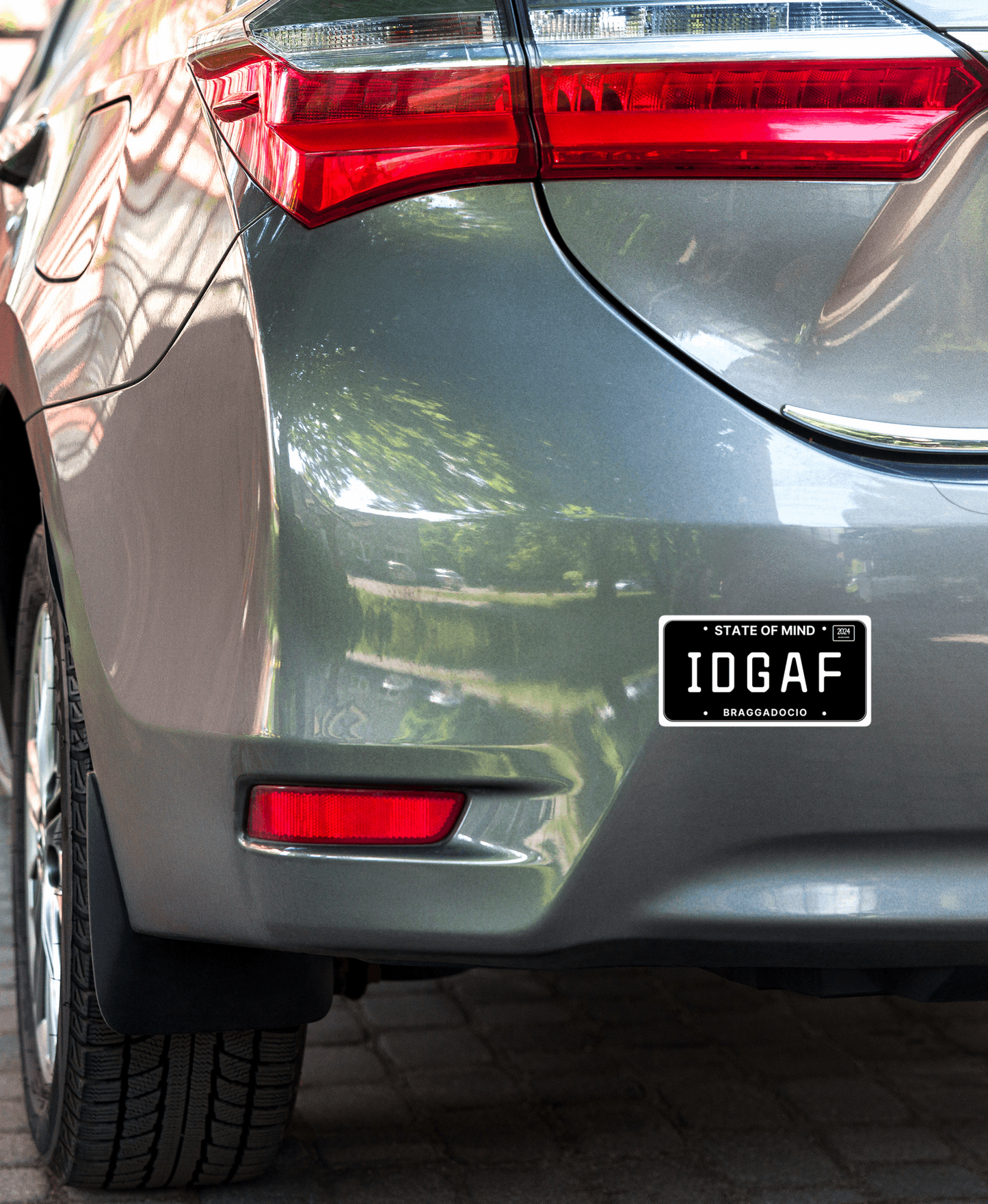 Vanity Plate: IDGAF Vinyl Sticker - Braggadocio Design -