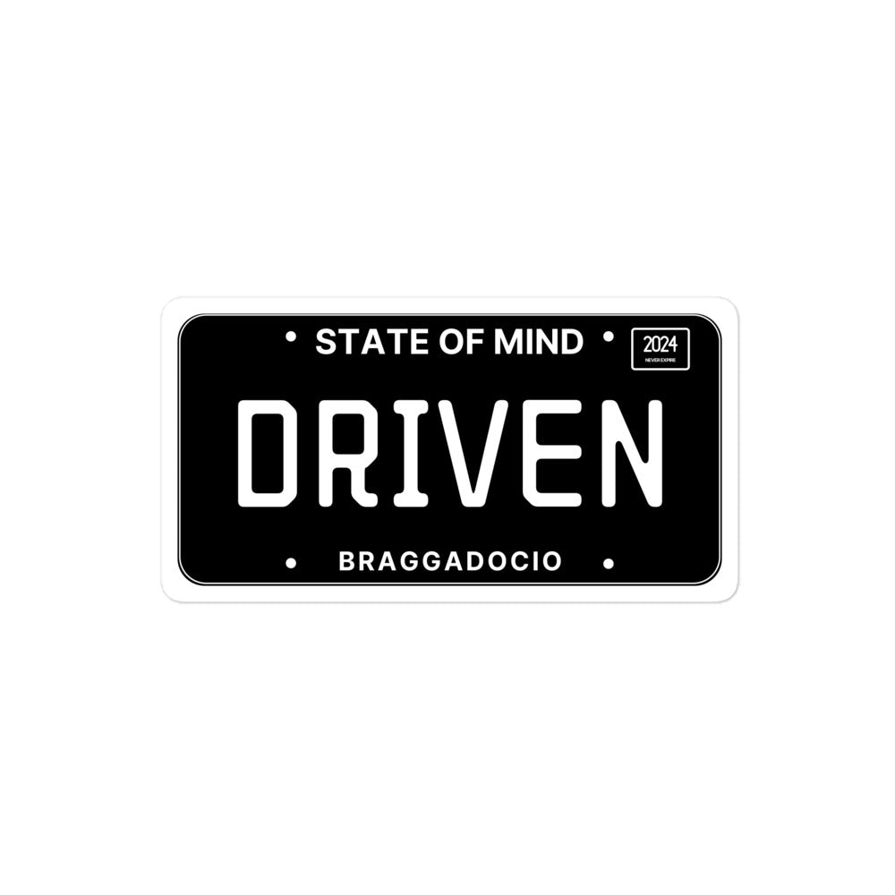 Vanity Plate: DRIVEN Vinyl Sticker - Braggadocio Design - 