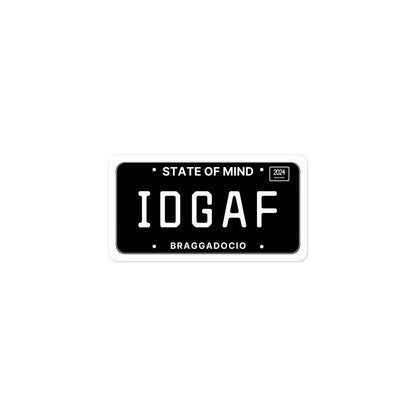 Vanity Plate: IDGAF Vinyl Sticker - Braggadocio Design - 