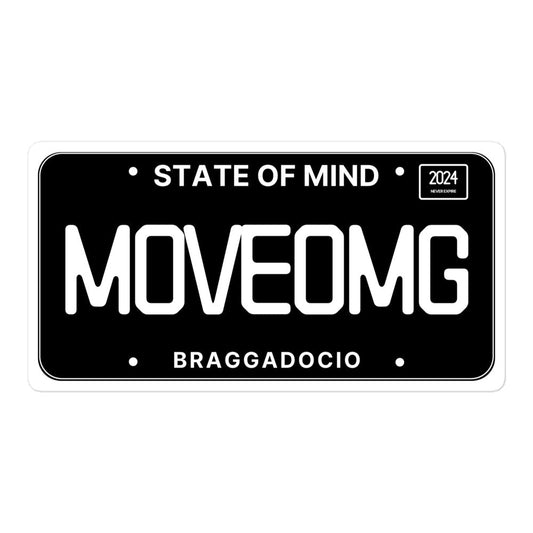 Vanity Plate: MOVEOMG Vinyl Sticker - Braggadocio Design - 