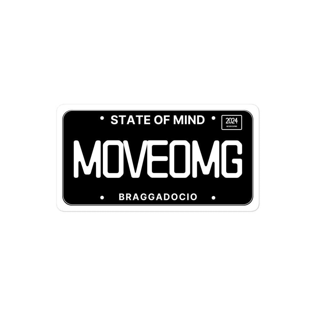 Vanity Plate: MOVEOMG Vinyl Sticker - Braggadocio Design - 