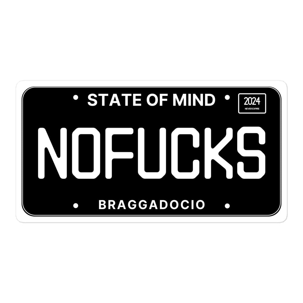 Vanity Plate: NO FUCKS Vinyl Sticker - Braggadocio Design - 