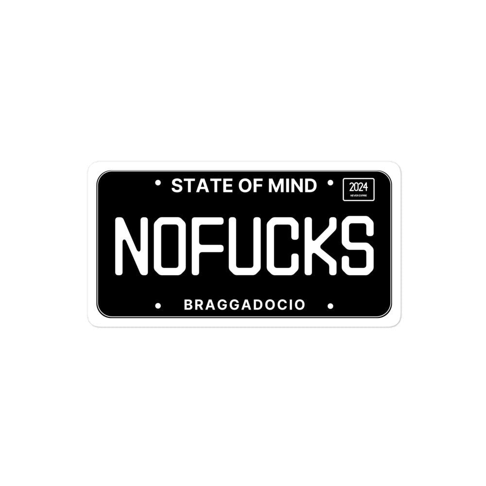 Vanity Plate: NO FUCKS Vinyl Sticker - Braggadocio Design - 