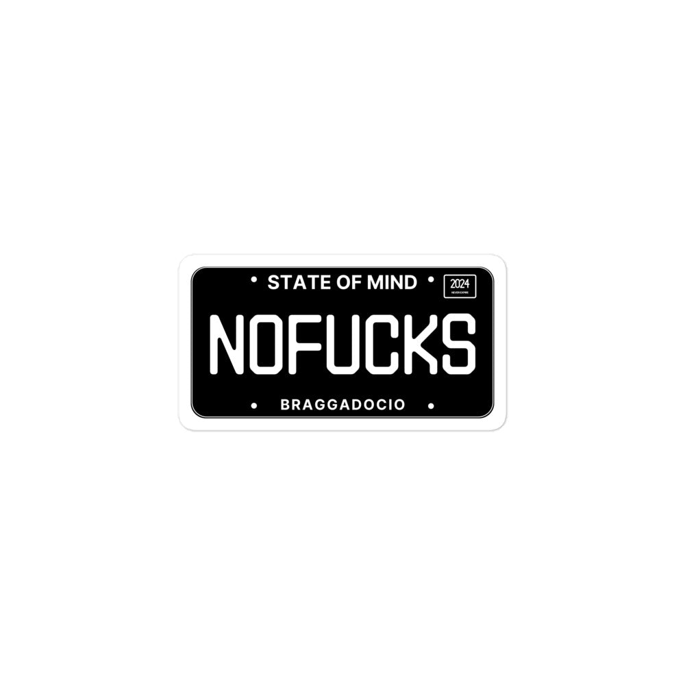 Vanity Plate: NO FUCKS Vinyl Sticker - Braggadocio Design - 